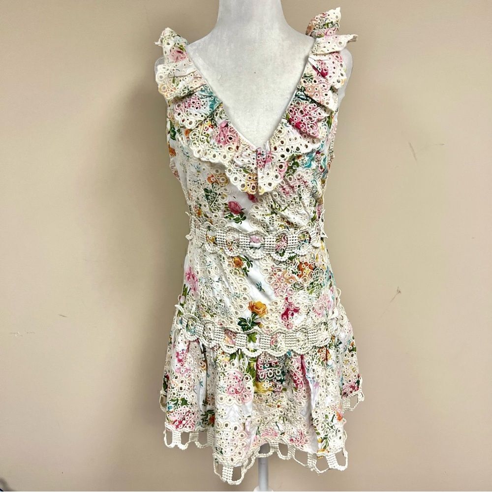 Just me floral print with lace mini dress. Size Sm